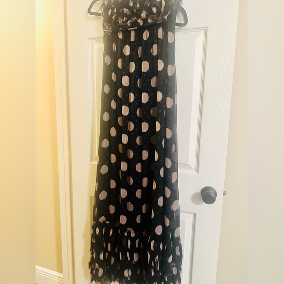 Samantha Treacy Long Strapless Black White PolkaDot Empire Waist Maxi Silk Dress - Picture 3 of 3